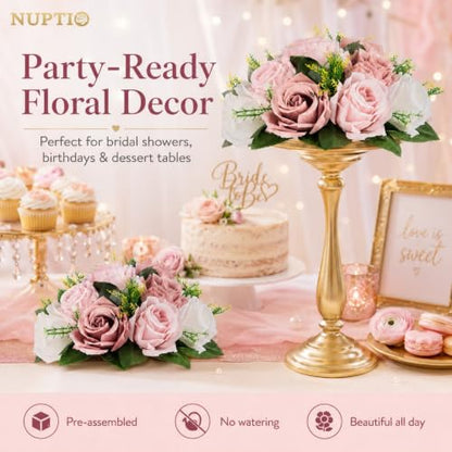 NUPTIO Flower Balls for Table Centerpieces: Dusty Pink & White Fake Flowers - color: Dusty Rose & White, size: 2 Pcs
