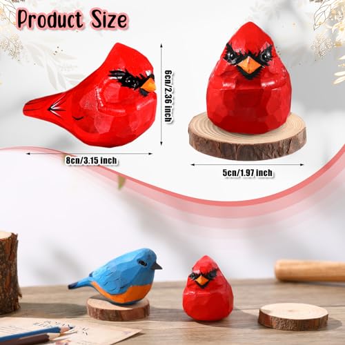 2 Pcs Christmas Wood Carving Red Cardinal, Eastern Bluebird, Bird Figurines Home Decor Character Decorative Gift for Graduates Colleagues Friends Support Creative Expression, Carved Hand Drawn Bird