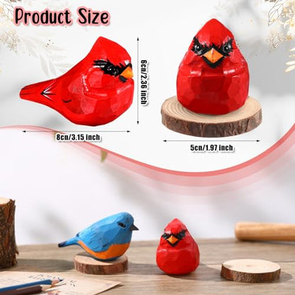 2 Pcs Christmas Wood Carving Red Cardinal, Eastern Bluebird, Bird Figurines Home Decor Character Decorative Gift for Graduates Colleagues Friends Support Creative Expression, Carved Hand Drawn Bird
