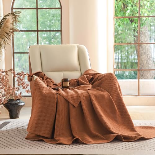 Simple&Opulence 100% Cotton Waffle Weave Throw Blanket 40"x50", Soft Lightweight Breathable Cozy Washed, Layer Blanket for Couch Bed Sofa, Farmhouse Home Decor for Adults All-Season, Rust Orange - color: Rust Orange, size: Small(40"x50")