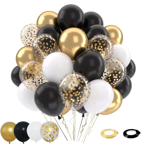 Patimate Black Gold Confetti Latex Balloons Set 50 pcs 12 inch - color: Black Gold