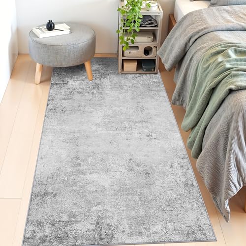 Washable Runner Rug 3x6: Modern Abstract Non Slip Low Pile Hallway Runners - color: Grey, size: 3' x 6' (Runner)