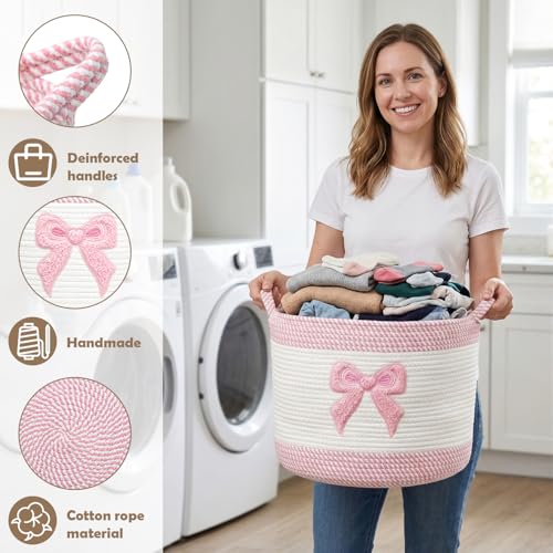 Baby Laundry Basket for Nursery, Large 15”x12”Baby Girl Storage Baskets - color: Bow