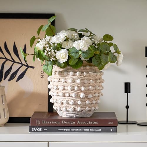 DN DECONATION Beige Flower Vase, 8.2" Farmhouse Boho Vase for Home Decor - color: Beige, size: 8.2 inches