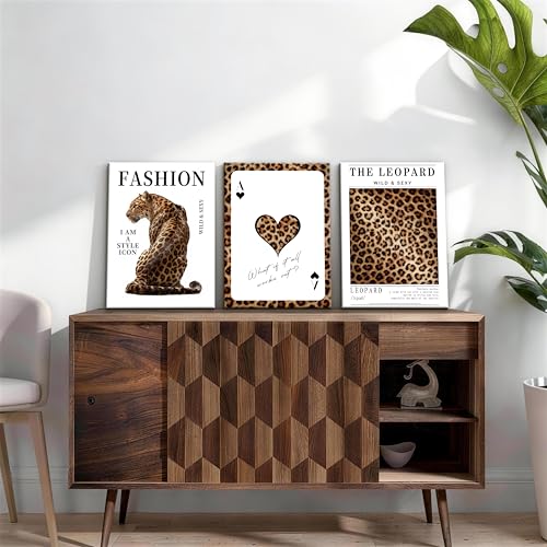 WENGTIAO 3Pcs Trendy Cheetah Poker Canvas Wall Art Prints 12"x16" - color: Trendy Cheetah, size: 12"x16"x3Pcs