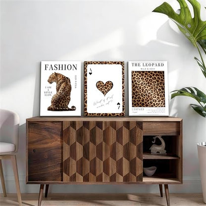 WENGTIAO 3Pcs Trendy Cheetah Poker Canvas Wall Art Prints 12"x16" - color: Trendy Cheetah, size: 12"x16"x3Pcs