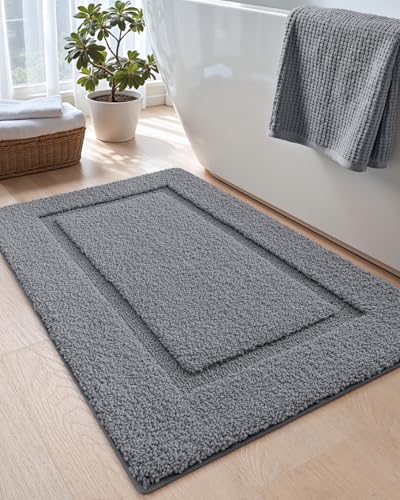 DEXI Bath Mat 36x24, Soft Absorbent Bathroom Rugs Non Slip, Grey - color: Grey, size: 36" X 24" (Rectangular)