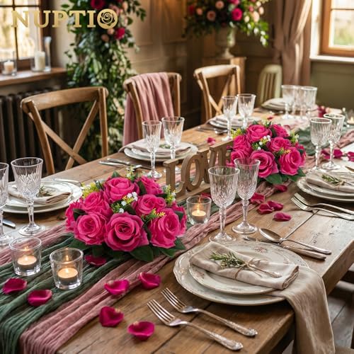 NUPTIO Flower Ball for Table Centerpieces: Hot Pink Artificial Rose - color: Hot Pink, size: 2 Pcs