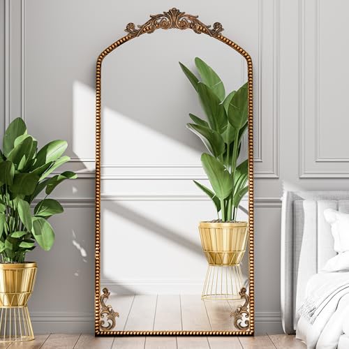 Gold Arched Full Length Mirror 71"×32", Large Traditional Vintage Baroque Inspired Floor Mirror, Ornate Antiqued Bronze Mirror for Wall, Living Room/Bedroom/Hallway/Home Decor - color: Retro Gold, size: 71"L x 32"W