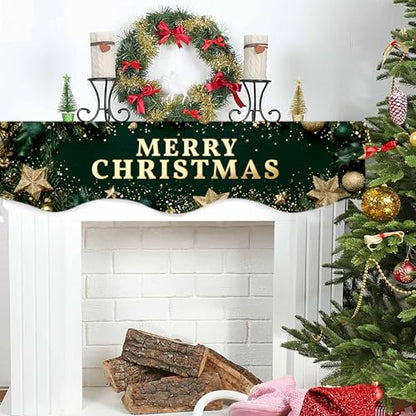 NYZE Christmas Mantel Scarf 70 x 17 Inch Fireplace Mantel Scarf Cover Decoration for Christmas Fireplace Scarf Shelf Top Runner Holiday Winter Home Decor - size: 70 x 17 in, style: Merry Xmas 4