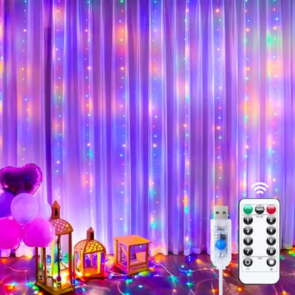 Minetom Curtain Lights, 300 LED Dimmable Twinkle Fairy Lights, 8 Modes - color: Multicolor, size: 1 Pack