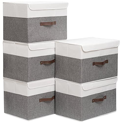 Yawinhe Collapsible Storage Bins,White/Grey,13.0x9.0x7.9in,5-Pack - color: White/Grey, size: M/(5 Pack)
