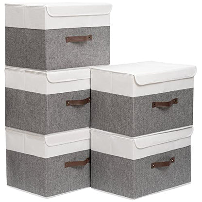 Yawinhe Collapsible Storage Bins,White/Grey,13.0x9.0x7.9in,5-Pack - color: White/Grey, size: M/(5 Pack)