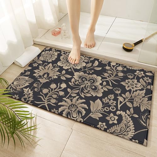 Black Gold Floral Indoor Door Mat Vintage Flower Non-Slip Welcome Mat Rug Washable Doormat for Outdoor Entryway Kitchen Bathroom 17x30 Inch - color: Black Gold Floral Print