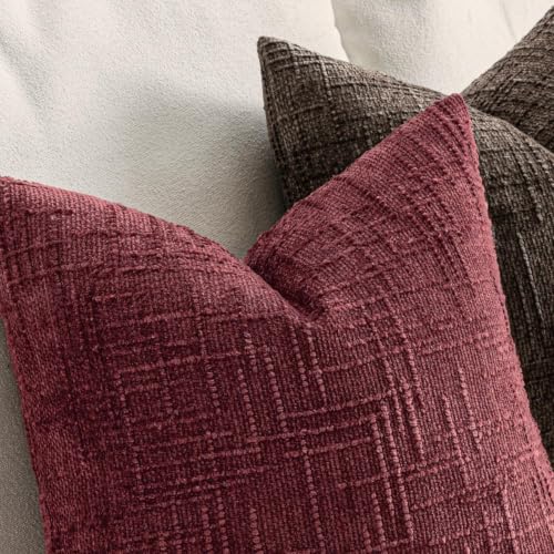 MIULEE Chenille Textured Throw Pillow Covers Burgundy 16x16 Set of 2 - color: Burgundy, size: 16" x 16" (Pack of 2)