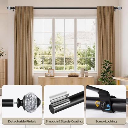 1 Inch Curtain Rods 36 to 72 Inches (3 to 6 ft) Telescoping Single Drapery Rod, USFOOK Black Curtain Rods for Windows 24 to 68 Inches with Translucent Finials - color: Black, size: 36-72"