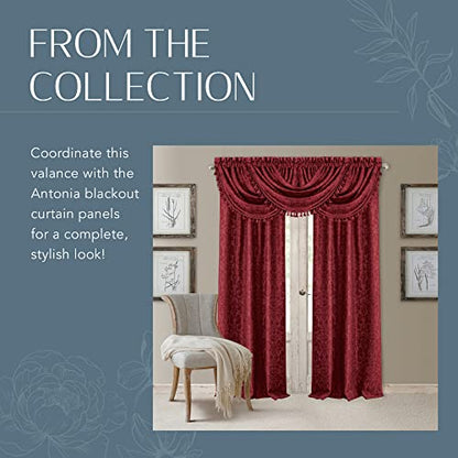 Antonia Waterfall Tassel Window Valance, Rouge - 52" W x 36" L - color: Rouge