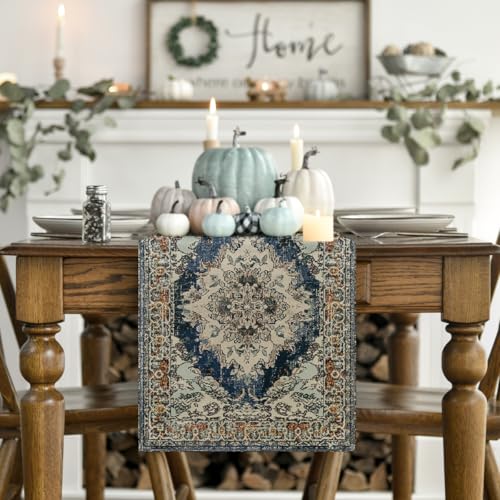 Artoid Mode Boho Bohemia Style Black Table Runner, Country Rustic Farmhouse Magical Fall Kitchen Dining Table Decoration for Home Party Decor 13x72 Inch - color: Gray, size: 13" x 72", Table Runner
