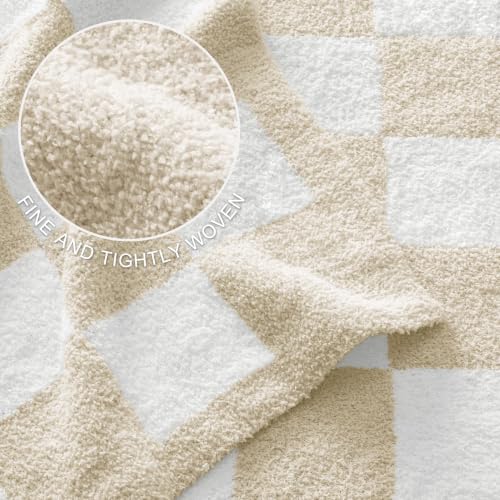 Exclusivo Mezcla Checkered Knit Throw Blanket for Couch, Khaki - color: Khaki, size: Throw (50"x60")