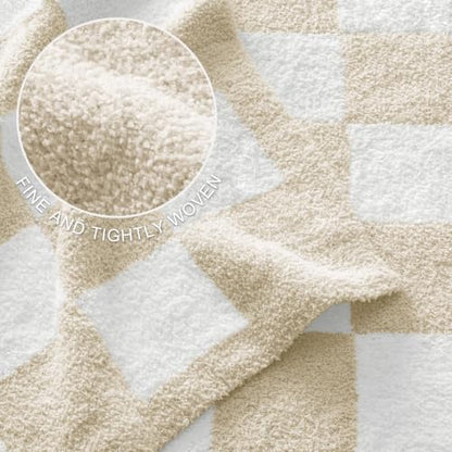 Exclusivo Mezcla Checkered Knit Throw Blanket for Couch, Khaki - color: Khaki, size: Throw (50"x60")