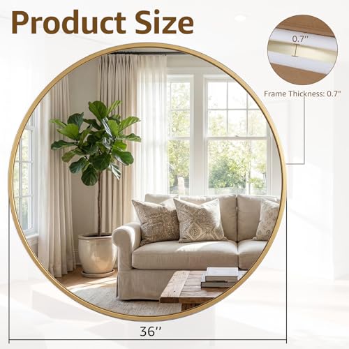 DUMOS 36 Inch Round Wall Mirror, Bathroom Mirrors for Over Sink - color: Gold-basic, size: 36"L x 36"W