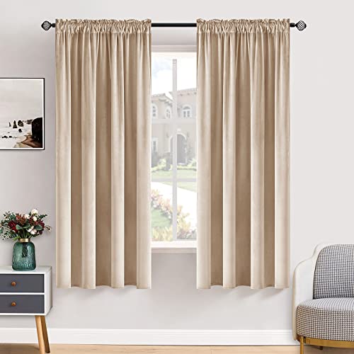 MIULEE Camel Beige Blackout Velvet Curtains Drapes 63 Inch Long 52"x63" - color: Camel Beige, size: 52"W x 63"L (Pack of 2)