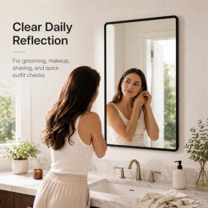 pertetey Black Bathroom Mirror, Aluminum Frame Wall Mirror, 60 x 36 in - size: 60"L x 36"W