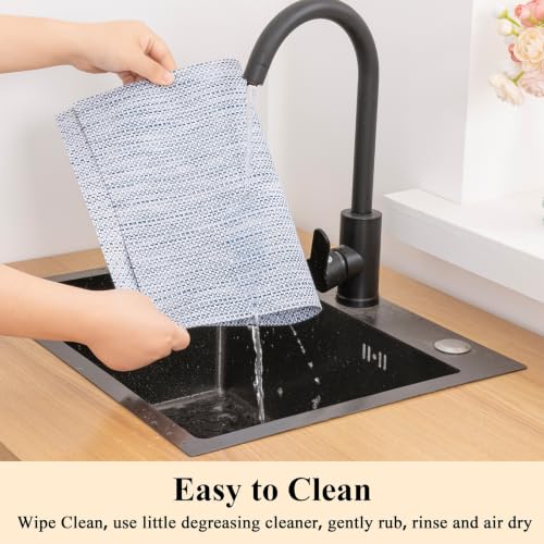 SHACOS Blue White Silver Thread Woven Placemats Set of 4 Vinyl Place Mats - color: Blue White Silver, size: Set of 4