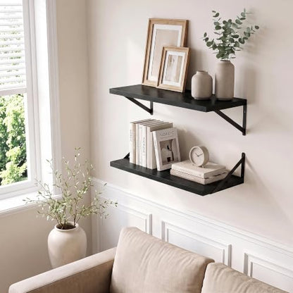 Axeman Deep Floating Shelves, 18'' x 12'' Black Wall Shelves Set of 2 - color: Black, size: 18W x 12D