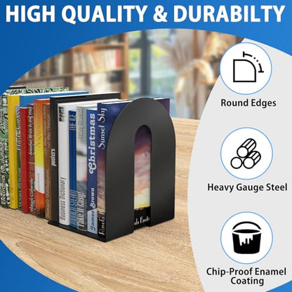 Heavy Duty 10" Bookends,Steel Black Metal Bookends (1 Pairs-2 pcs)