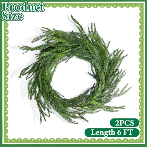 2 Pcs Christmas Norfolk Pine Garland, 6 Ft Dense Norfolk Pine Realistic Touch Garland, Artificial Pines Greenery Garlands for Christmas Holiday Mantle Fireplace Table Home Decor - size: 2 Pcs