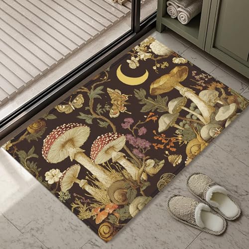 Black Mushroom Flower Bath Mat Rug, Floral Door Mat Doormat Entrance Non-Slip Bathroom Rugs for Entryway Bathroom Kitchen 17 x 30 Inch - color: Black Mushroom Flower
