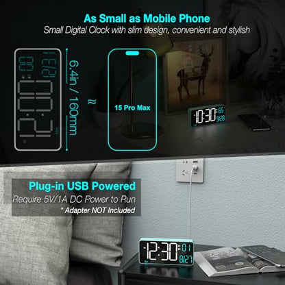 KOSUMOSU Digital Alarm Clock for Bedroom, 6.7in Desk Clock LED, Auto Dimming, Room Temperature, Day of The Week, Date, Seconds, Clocks for Living Room, Alarm Clocks for Bedrooms - color: Blue (White + Blue Digits)