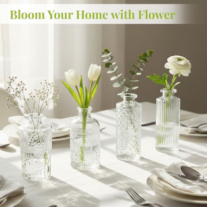 12 Pack Bud Vase in Bulk - BEAHOT Clear Flower Vases for Wedding Decorations, Glass Vase for Table Decorations, Small Vase for Home, Mother's Day, Centerpieces, Party, Office (Clear)