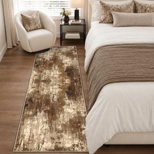 RELEANY Washable Runner 2'x8' Abstract Area Rug for Hallway Brown Tan - color: Brown/Tan, size: 2' x 8' (Runner)