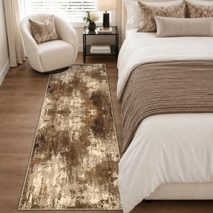 RELEANY Washable Runner 2'x8' Abstract Area Rug for Hallway Brown Tan - color: Brown/Tan, size: 2' x 8' (Runner)