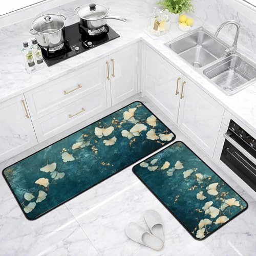 Classic Kitchen Mats for Floor, 2-Piece Non-Slip Kitchen Rugs - color: Ginkgo Leaf