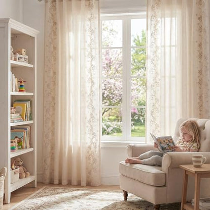 jinchan Floral Linen Curtains, Back Tab 50x84 Inch, 2 Panels Beige - color: Vine | Beige, size: 50"W x 84"L (Pack of 2)