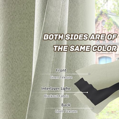 Beige 100% Blackout Linen Textured Curtains 84 Inch Length 2 Panels Set for Living room, Bedroom, Light Weight Curtains with Grommets Top, Blackout Curtains Privacy Protection, beige, 37" W x 84" L - color: Beige, size: 37"W x 84"L (Pack of 2)