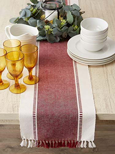 DII Dobby Stripe Table Runner, 13x72, Redwood & Cream Background - color: Redwood, size: 13x72"