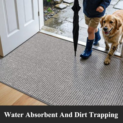 HEBE Washable Runner Rug 2'x6', Non Slip Low-Pile Hallway Rugs Runner - color: Grey/White, size: 2' x 6' (Rectangular)