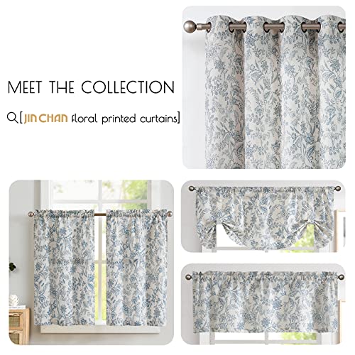 jinchan Blue Floral Kitchen Tier Curtains Botanic 24 Inch Tie Top 2 Panles - color: Devon Blue on Linen, size: 26"W x 24"L (Pack of 2)