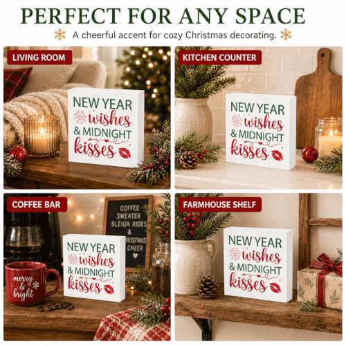 New Year Wishes and Midnight Kisses Wood Box Sign, New Year's Eve Decor - color: Style 27