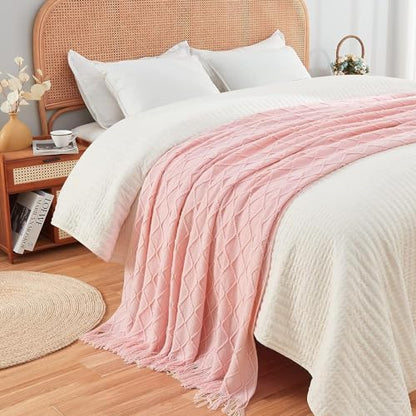inhand Pink Knitted Throw Blanket for Couch and Bed, 60"x80" - color: Pink, size: 60"x80"