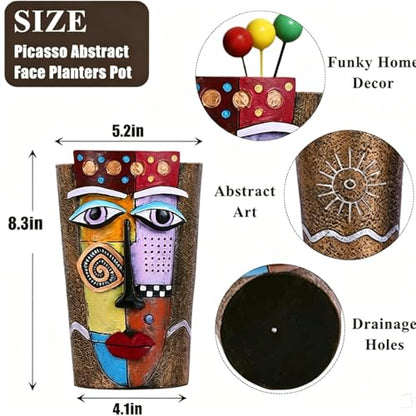 Picasso Abstract Face Planters Flower Pots, Handmade Resin Pots for Plants - color: Brown