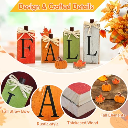 WOHOHOHO 8Pcs Wooden Fall Decorations for Home, "FALL" Wood Table Decor, Pumpkin & Maple Leaf Signs. Rustic Wooden Autumn Thanksgiving Decorations for Home Office Room Bedroom Mantel Tiered Tray