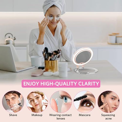 WEILY Magnifying Makeup Mirror 10X/1X, Travel Mirror with Light - color: 451-pink