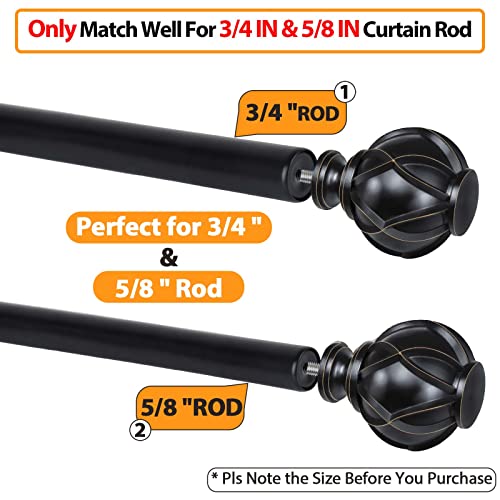 HOTOZON Black Replacement Finials for 3/4 & 5/8 Inch Diameter Curtain Rods, Samll Decorative Drapery Rod Finials, Set of 2
