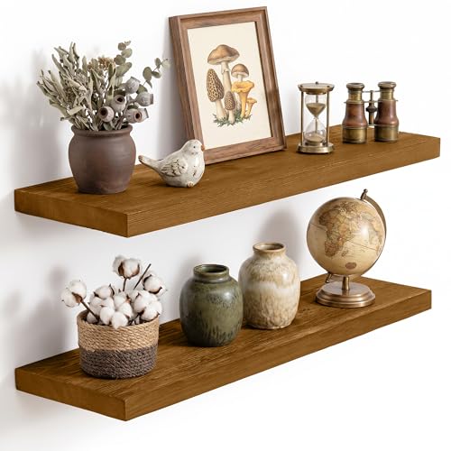 Solid Wood Floating Shelves for Wall 30 inch,Walnut Wooden Shelf Set of 2 - color: Walnut, size: 30inches-2P