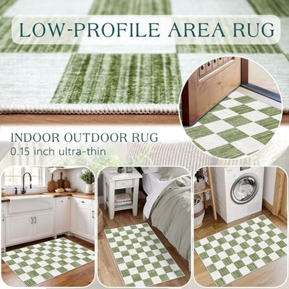 Front Door Mat Outside Entrance 2x3 Green White Checkered Rug - color: Checkered - Green / White, size: 2' x 3' (Rectangular)